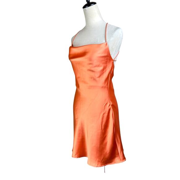 Le Lis NWT Orange Satin Open Back Lace Up Mini Slip Dress - Picture 2 of 10